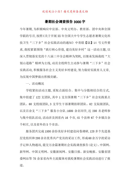 暑期社会调查报告3000字-最新范文
