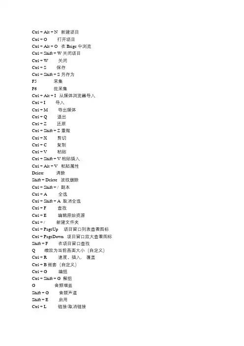 视频剪辑pr 快捷键