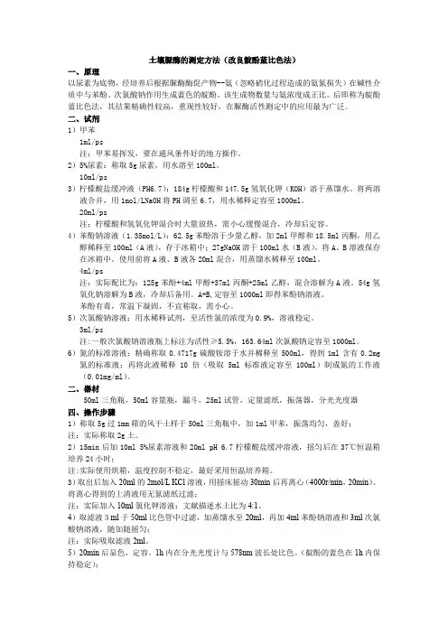 土壤脲酶活性测定(改良靛酚蓝比色法)