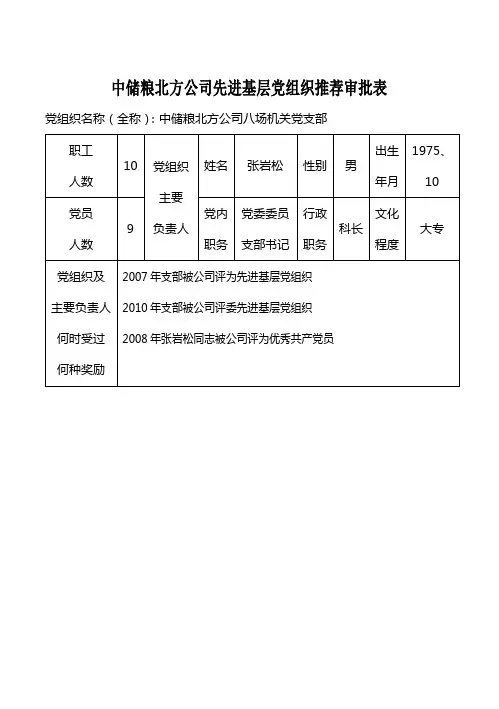 先进基层党组织推荐审批表