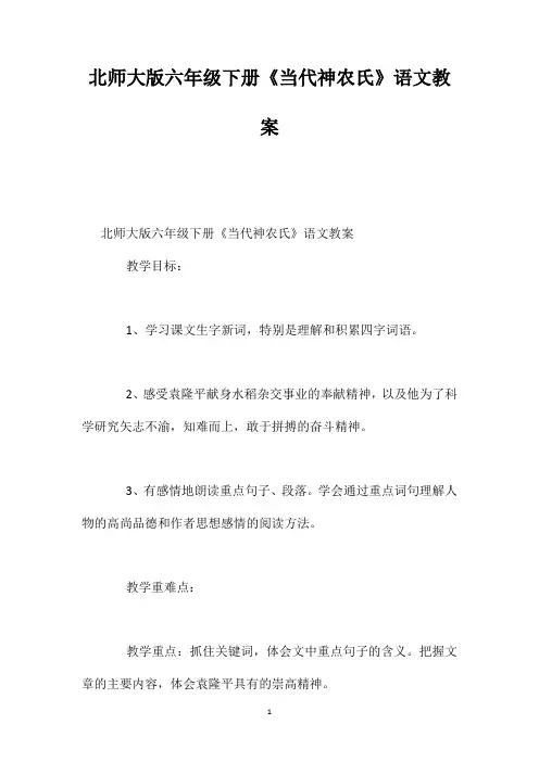 北师大版六年级下册《当代神农氏》语文教案