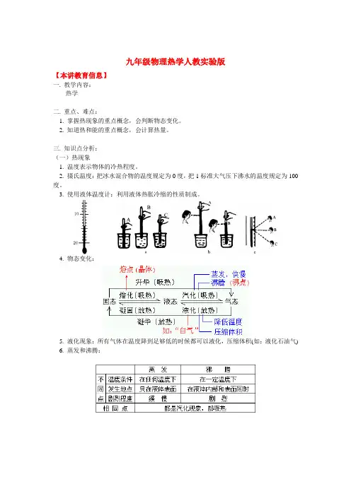九年级物理热学人教实验版知识精讲