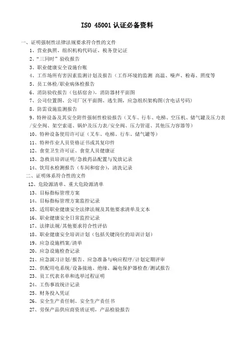 ISO 45001认证必备资料