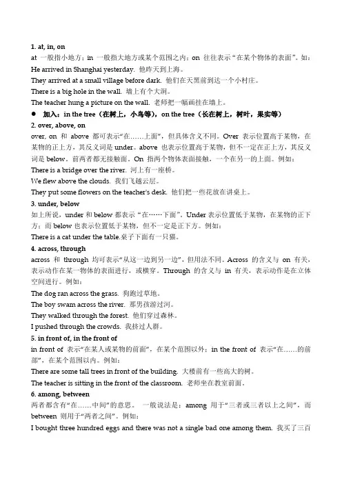 小学语法介词讲解(方位介词)