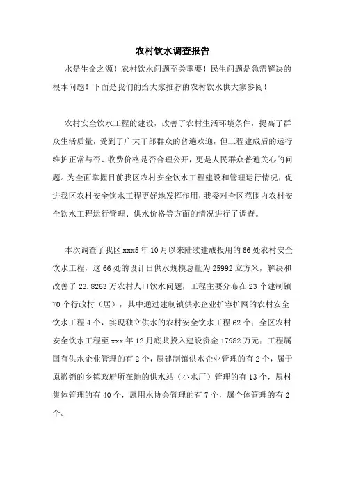 农村饮水调查报告
