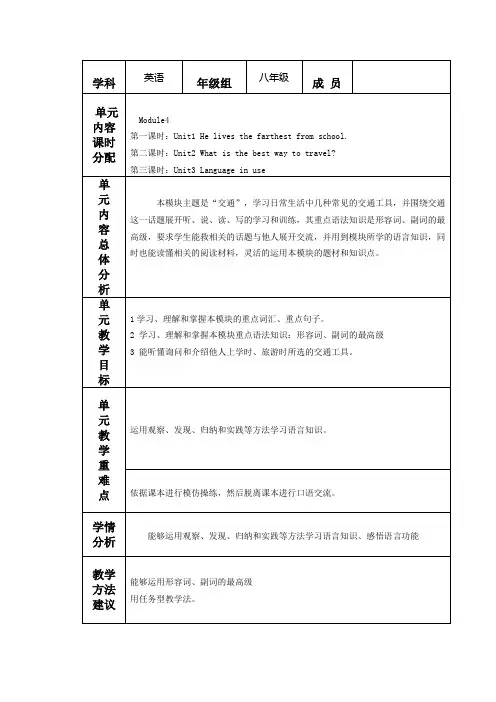 Module4 Planes, ships and trains 教案
