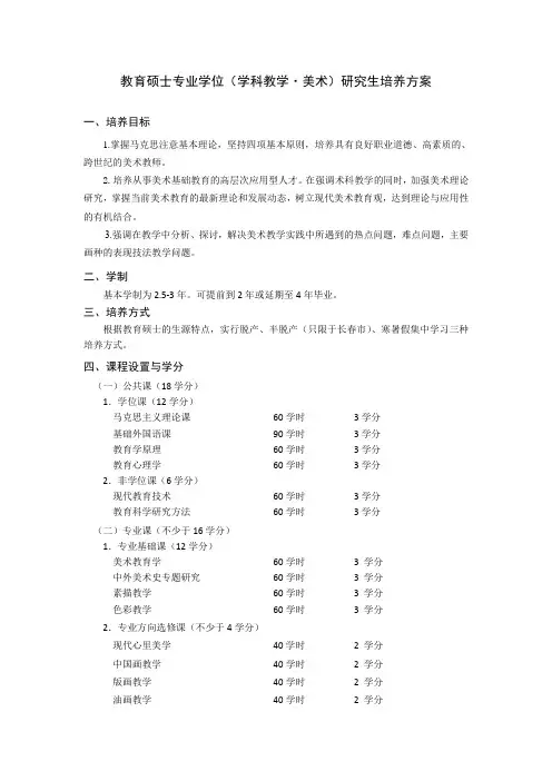 教育硕士专业学位(学科教学·美术)研究生培养方案
