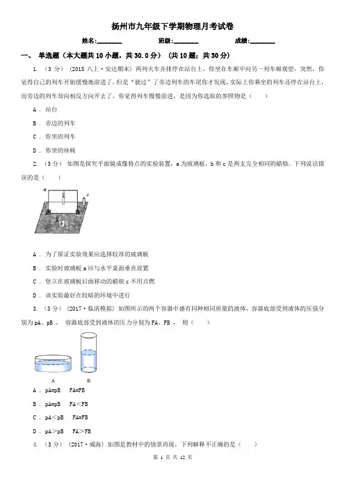扬州市九年级下学期物理月考试卷