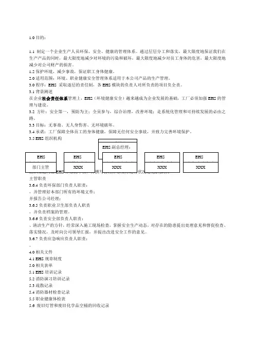 EHS的组织架构和职责说明