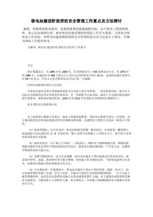 核电站建设阶段消防安全管理工作重点及方法探讨