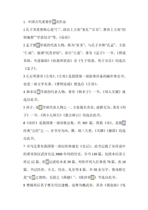 中国古代重要作家及作品