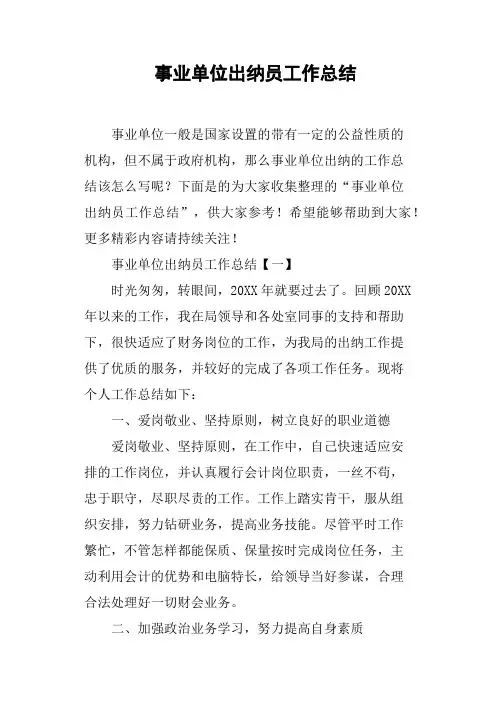 事业单位出纳员工作总结