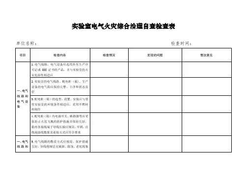 实验室电气火灾综合治理自查检查表