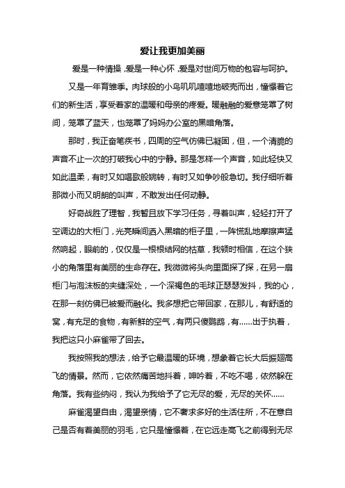 初二作文：爱让我更加美丽作文800字