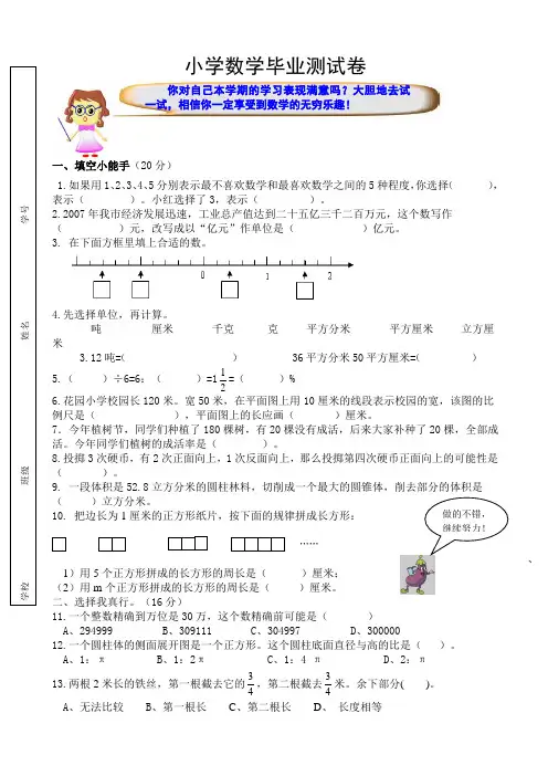 小学数学毕业测试卷