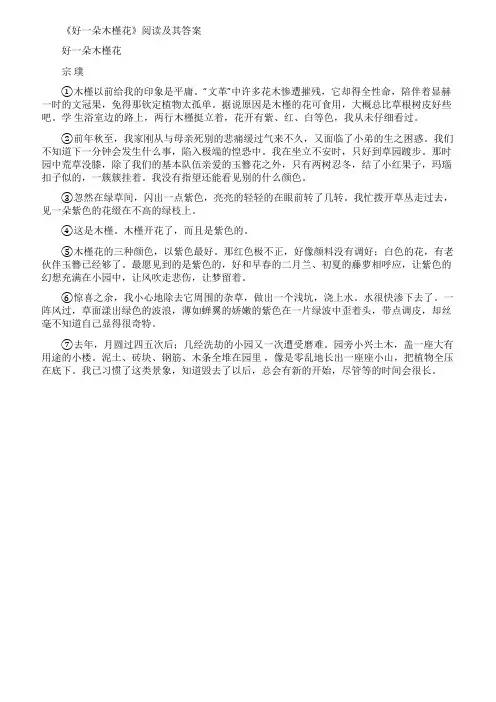 《好一朵木槿花》阅读及其答案