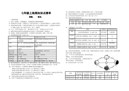 七年级人教版地理上册知识点复习题归纳
