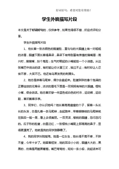 学生外貌描写片段