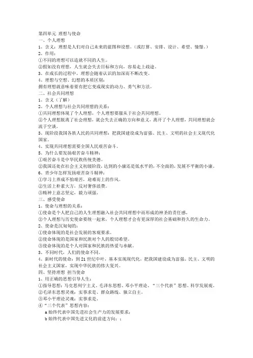湘师大政治九年级 第四单元 理想与使命