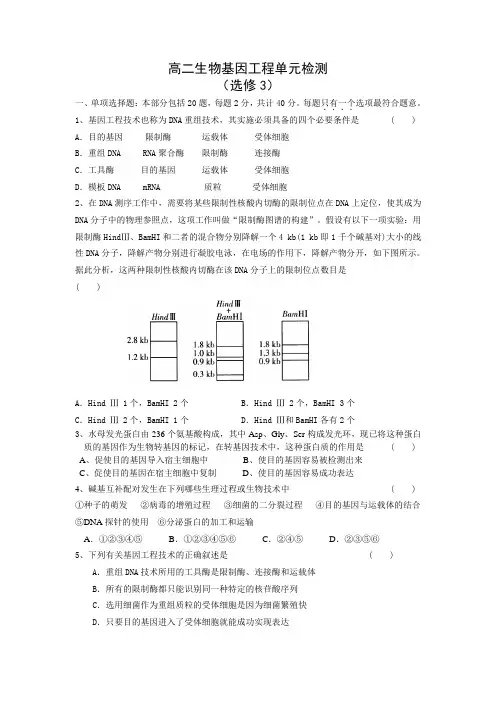 高二生物基因工程单元测试题