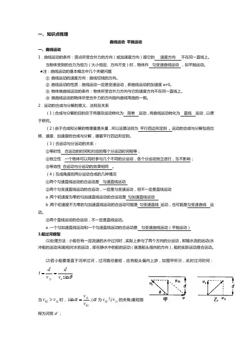 高中物理曲线运动平抛运动知识点梳理