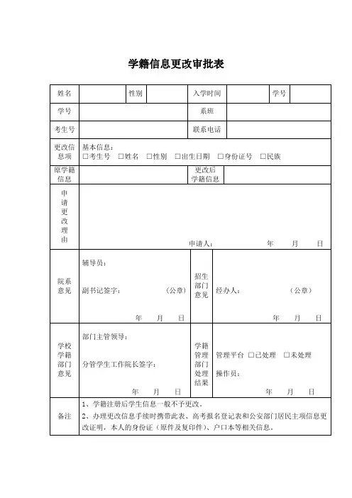 学籍信息更改审批表
