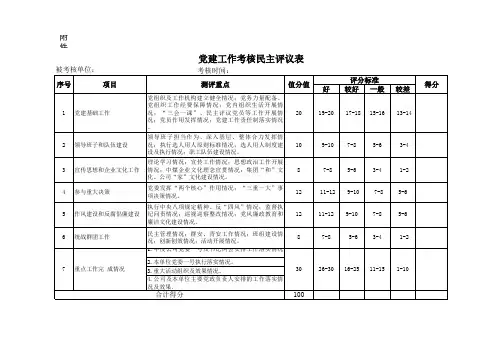 党建工作考核民主评议表