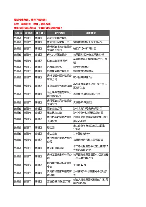 新版贵州省贵阳市南明区家政服务企业公司商家户名录单联系方式地址大全37家