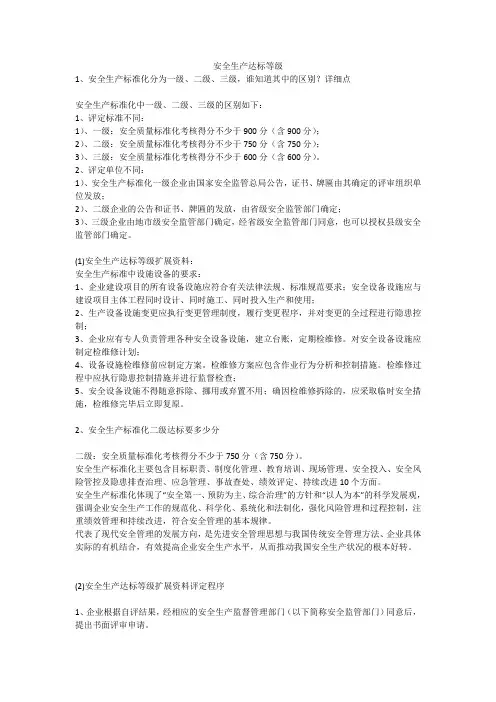安全生产达标等级安全生产