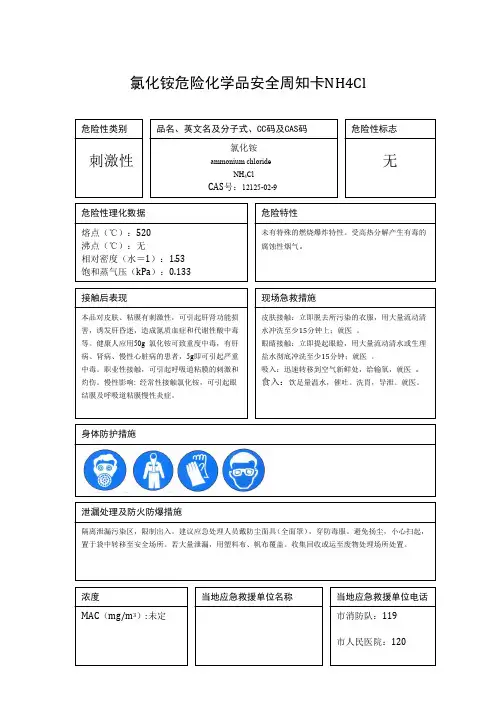 氯化铵危险化学品安全周知卡NH4Cl