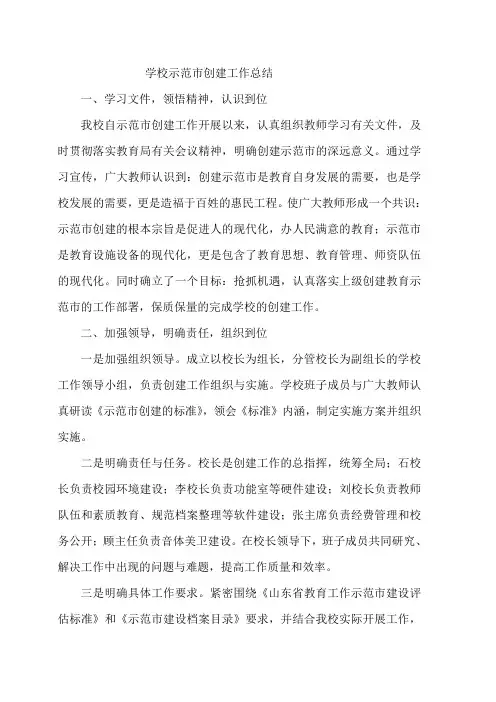 学校示范市创建工作总结