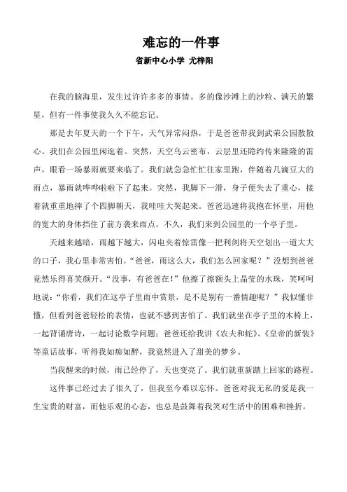 小学优秀作文 难忘的一件事500字