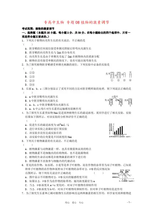 专高中生物 专题08植物的激素调节