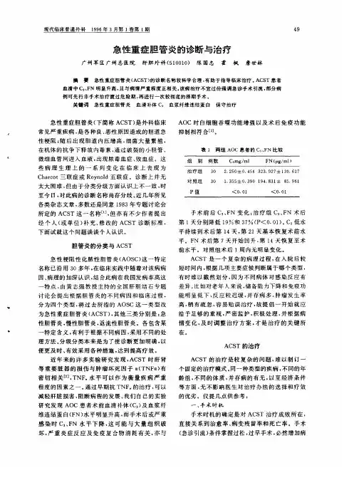 急性重症胆管炎的诊断与治疗