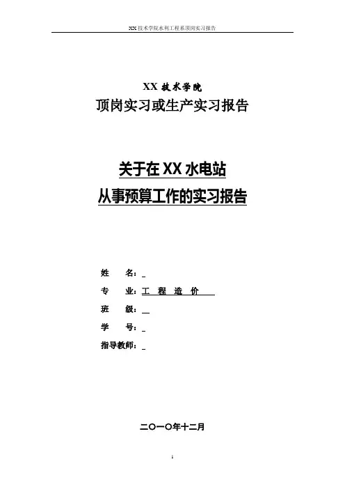 工程造价预算工作的实习报告