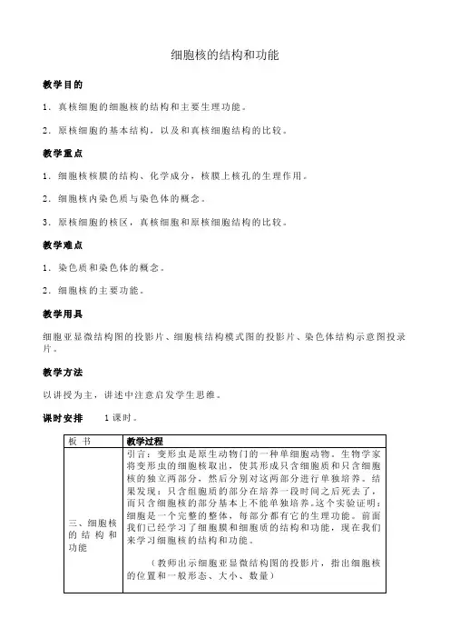 人教版高中生物必修1细胞核的结构和功能