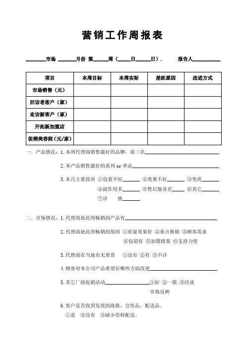 营销工作周报表.