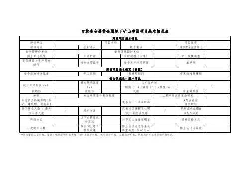 吉林省金属非金属地下矿山建设项目基本情况表