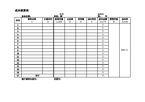 食品成本核算表