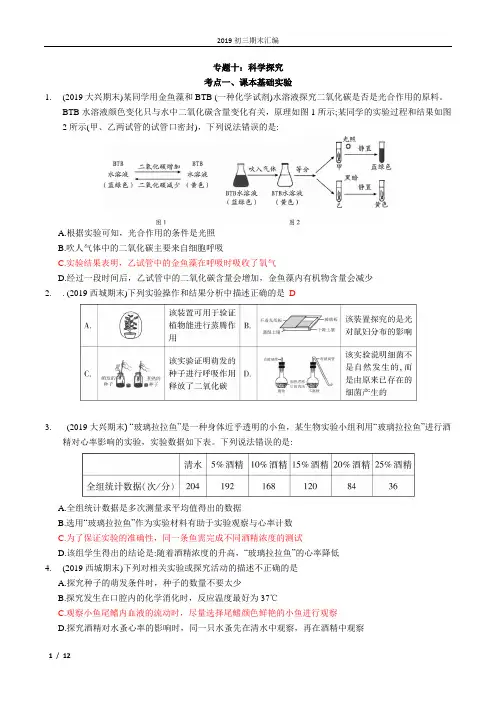 北京中考生物科学探究专题真题汇编