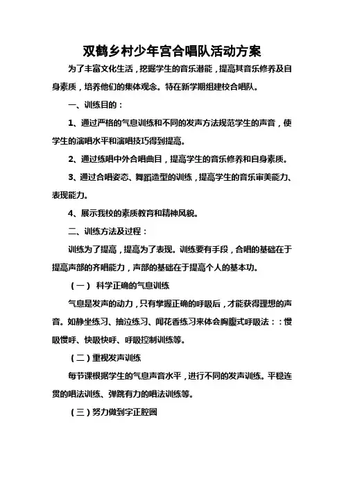 双鹤乡村少年宫合唱队活动方案