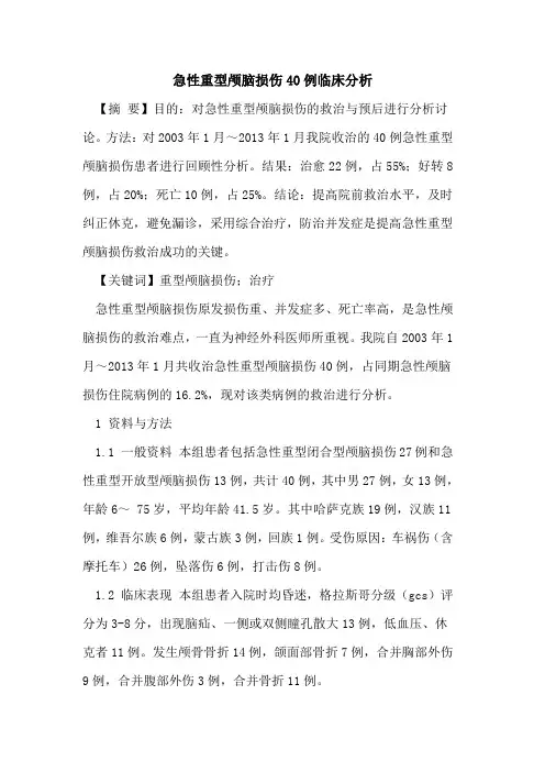 急性重型颅脑损伤40例临床分析