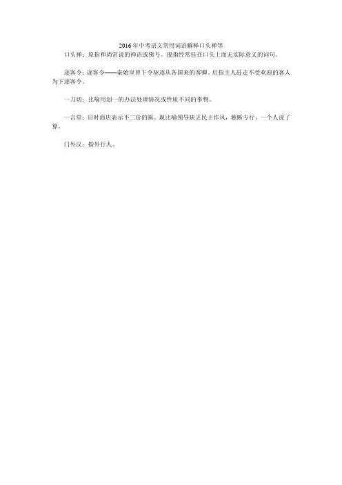 2016年中考语文常用词语解释口头禅等