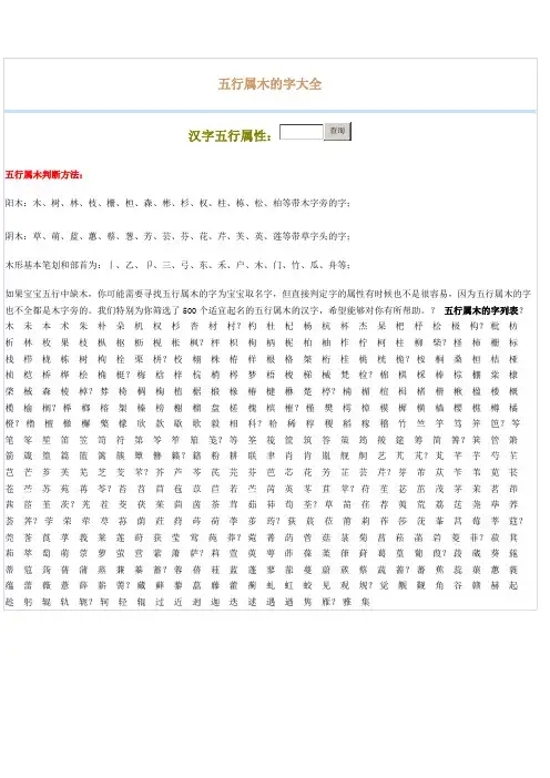 五行属木的字大全