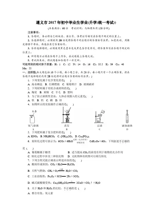 中招化学真题详解详析
