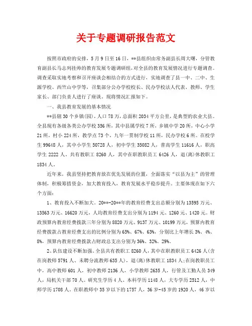 关于专题调研报告范文