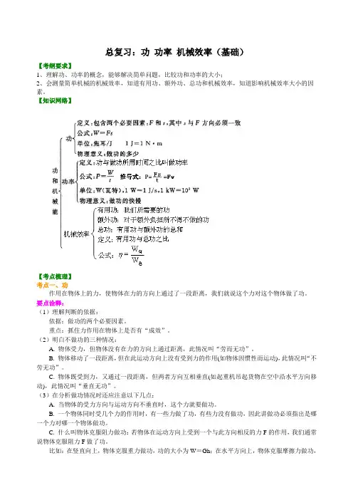 功 功率 机械效率(基础)知识讲解