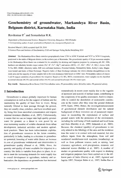 Geochemistry of groundwater