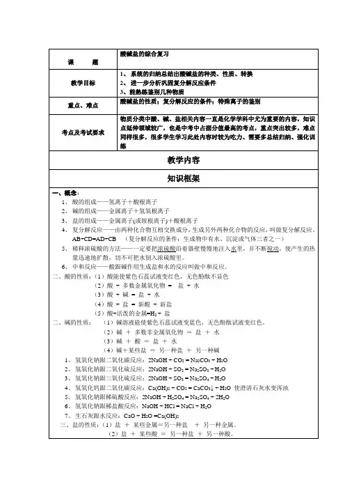 九年级化学专题复习酸碱盐的复习