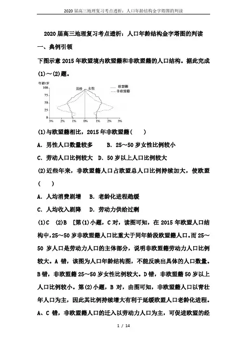 2020届高三地理复习考点透析：人口年龄结构金字塔图的判读